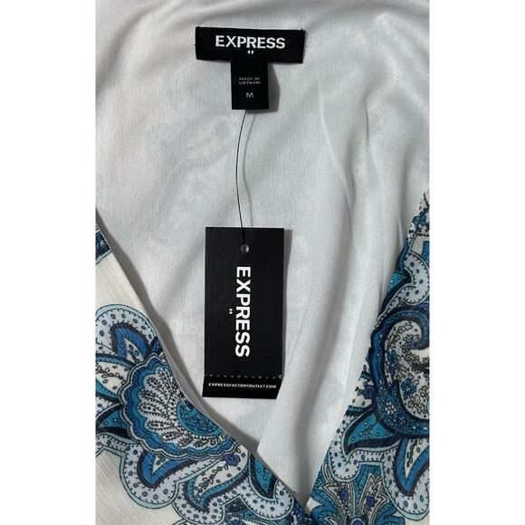 EXPRESS Women’s Blue Paisley Wrap Front Ruffle Top, SZ M - Picture 4 of 6